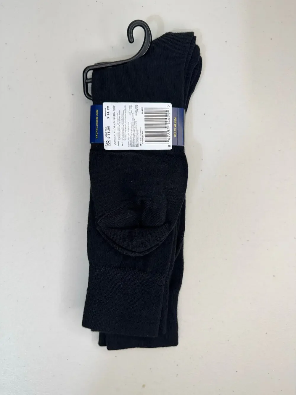 VTG Polo Ralph Lauren 2-Pack Black Cotton Blend Dress Socks RL Bear Logo 10-13